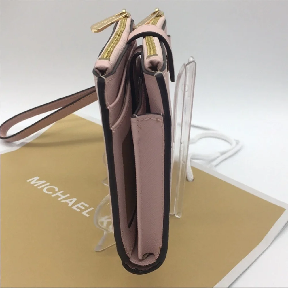 MICHAEL KORS LG DOUBLE ZIP WRISTLET BLOSSOM POWDER BLUSH NWT